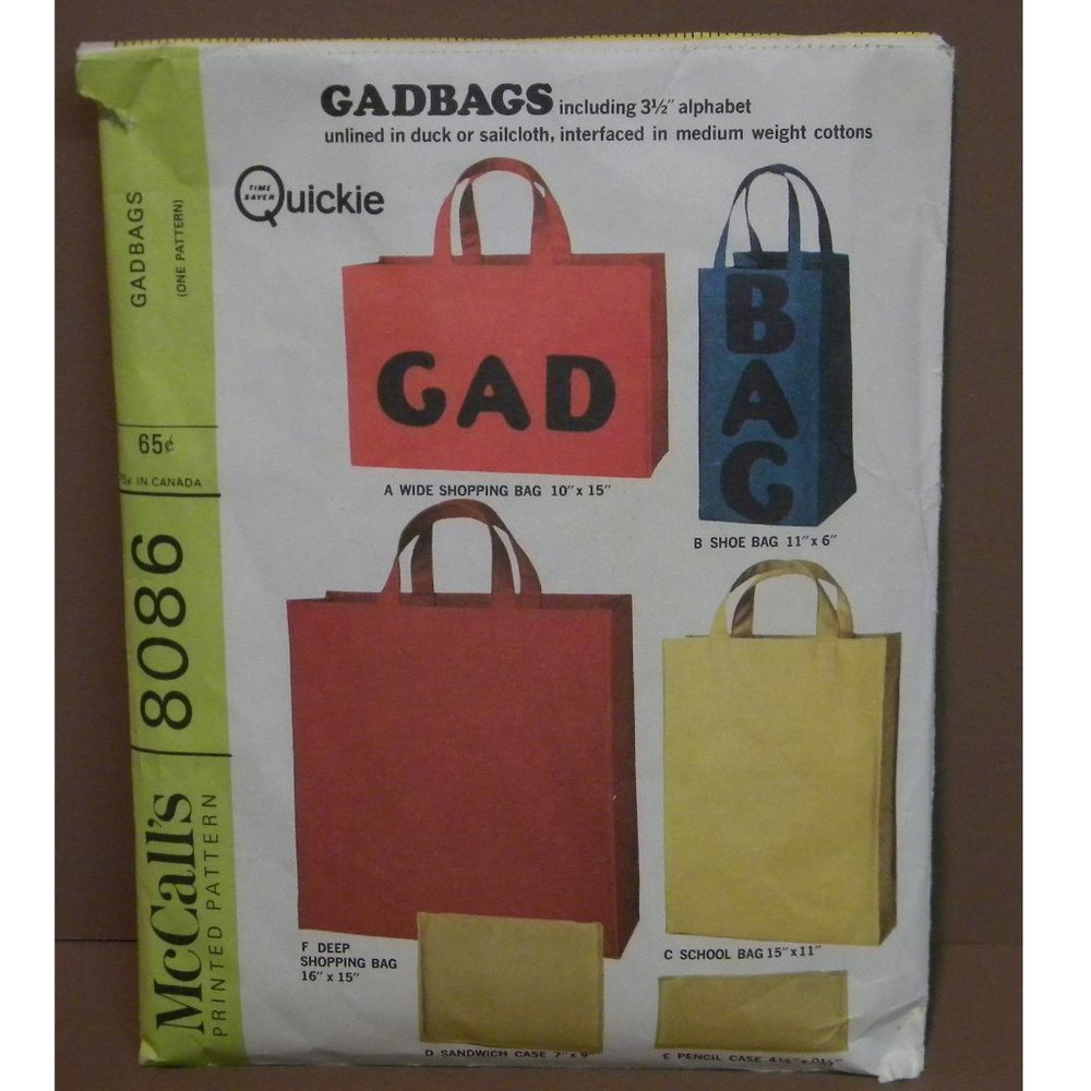 Vtg McCall's Gadbags Bags Pattern Shopping Shoe ++
